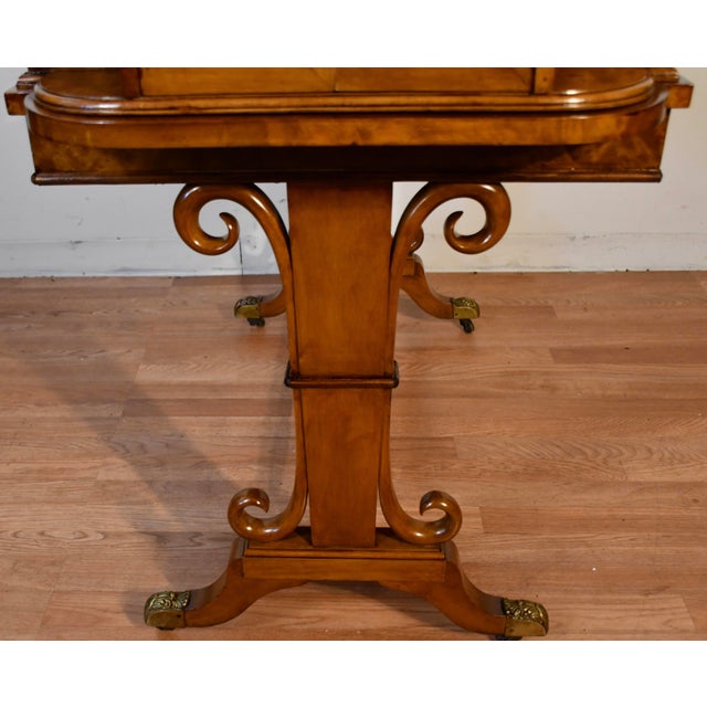 1900s Antique English Hepplewhite Burl Walnut & Leather Top Carlton Writing Desk For Sale - Image 15 of 18