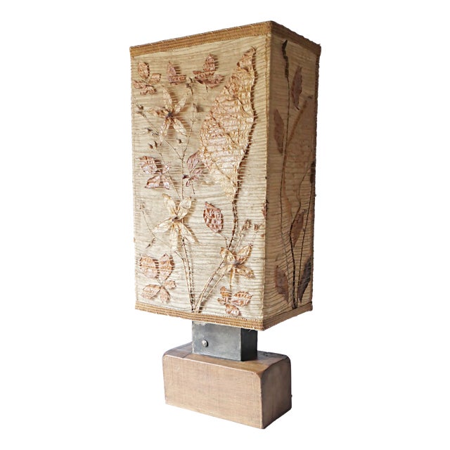 Large Vintage Lamp in Wood, Metal and Fabric, 1970s For Sale