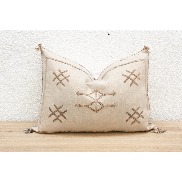 Tribal Riad Cream Silk Rug Lumbar Pillow For Sale - Image 3 of 7