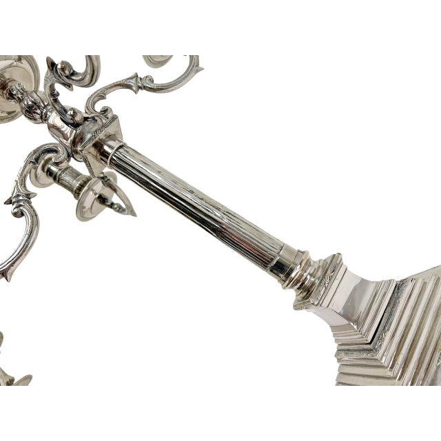 Silver Large Empire Silverplated Brass Five-Arm Candelabras, 1940s, Set of 2 For Sale - Image 8 of 14