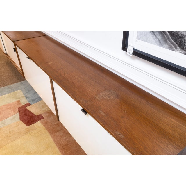 Florence Knoll Pair of Vintage 1960s Florence Knoll Floating Credenzas Walnut & White Laminate For Sale - Image 4 of 15