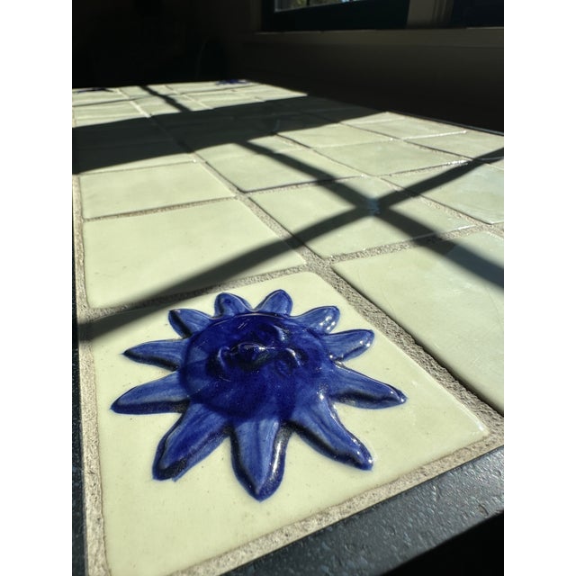 Vintage Mid-Century Modern Italian Wrought Iron and Majolica Tile Coffee Table – Celestial Sun & Moon For Sale - Image 9 of 17