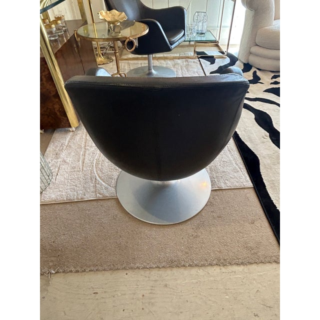Vintage Danish Bolia Black Leather Swivel Club Chairs For Sale - Image 10 of 14