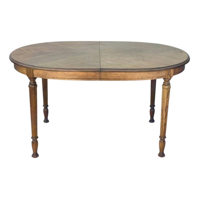 Vintage Bookmatched Veneer Oval Extension Dining Table For Sale