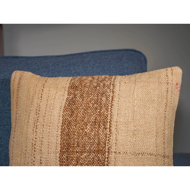 Turkish Woven Hemp Accent Pillow, Ivory Cream Bold Brown Stripe Cushion, Handwoven Turkish Pillow With Insert, 16x16 In For Sale - Image 3 of 9
