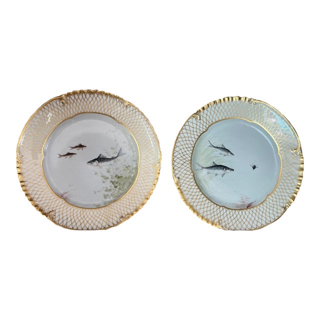 Antique French Limoges Fish Plates- A Set of 2 For Sale
