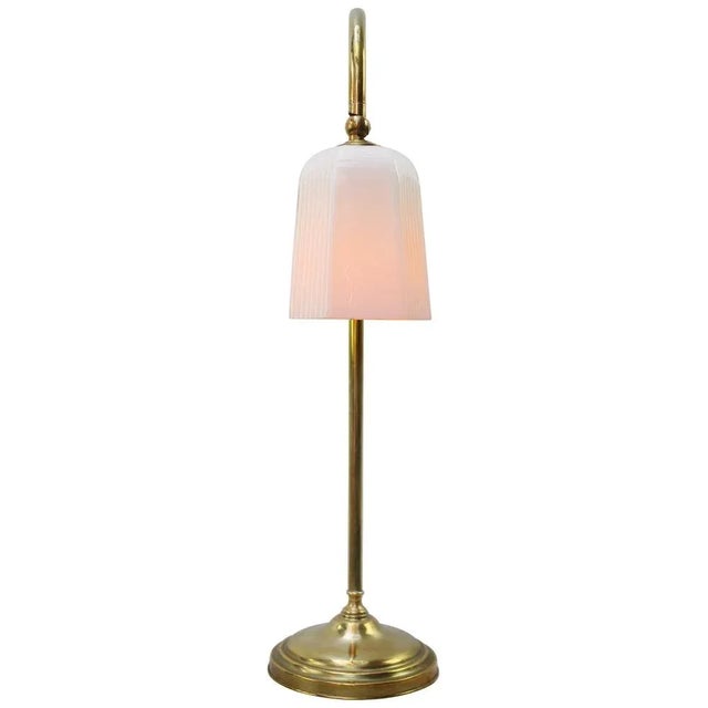 Vintage French Brass & Opaline Glass Table Lamp, 1950s For Sale - Image 4 of 7