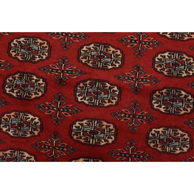Textile Bokhara Rug 4’2” X 6’1” Red Wool Tribal Hand-Knotted Oriental Carpet For Sale - Image 7 of 11