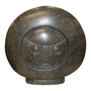 Vintage Edward Chiwawa Shona Stone Oval Green Face Sculpture Statue For Sale