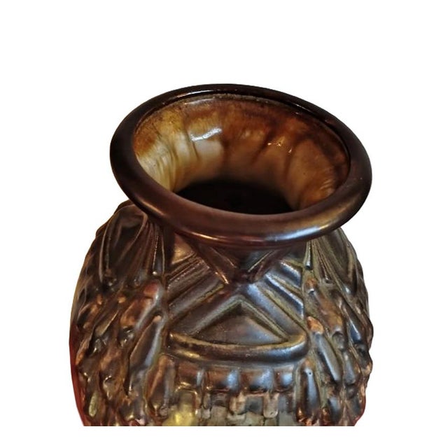 1930s 1930s Large Art Deco Stoneware Vase by Mougin Nancy, Bronze Flambé & Crystalline Glaze For Sale - Image 5 of 7