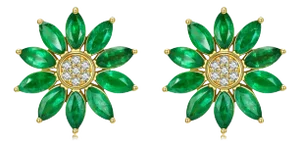 Nina Zhou Sunflower Emerald Diamond Earrings in 14k Yellow Gold - a Pair