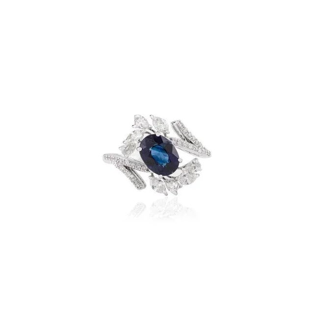 Royal Blue Sapphire Diamond Wedding Ring for Women Size 5 For Sale - Image 4 of 12