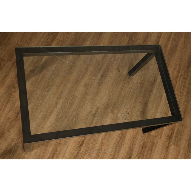 Mitchell Gold + Bob Williams Modern Parsons Style Glass Top Dining Table For Sale - Image 9 of 18