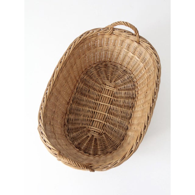 Antique Wicker Laundry Basket With Handles For Sale - Image 9 of 12