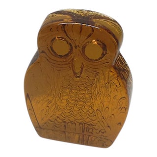 Bookend One Blenko Mid-Century Thick Glass Owl Bookend For Sale