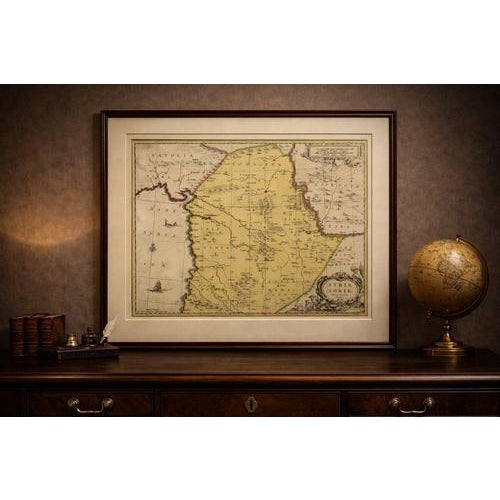 This finely engraved and original hand-colored map of Syria, titled Syriae sive Soriae Nova et Accurata Descriptio, was...