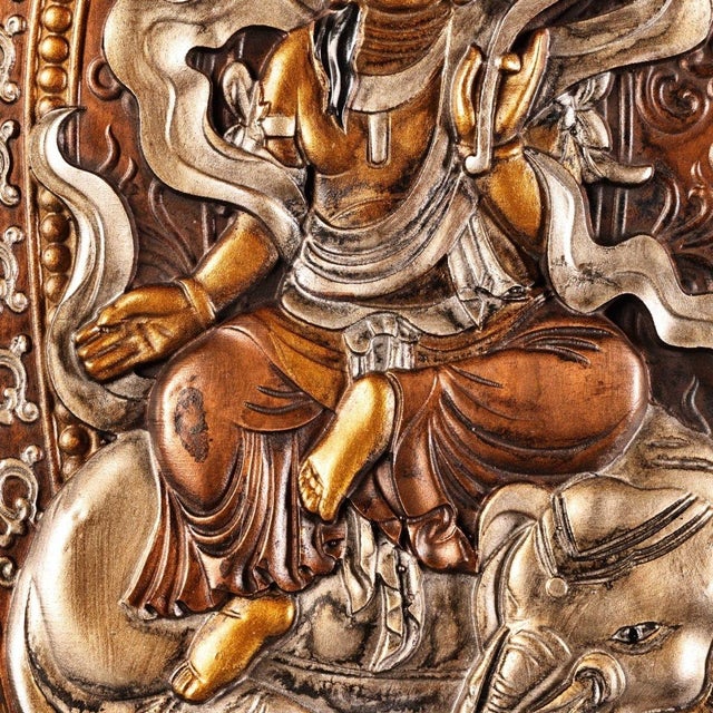 Late 19th Century Wooden Framed Repoussé Copper Thangka Plaque, Gold & Silver, 1.4kg For Sale In Los Angeles - Image 6 of 7