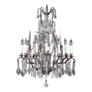 Early 20th Century Louis XV Style Brass & Cut Glass 16-Light Chandelier For Sale