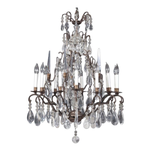Early 20th Century Louis XV Style Brass & Cut Glass 16-Light Chandelier For Sale
