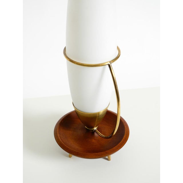 Large Mid-Century Modern Table Lamp in Brass and Teak with Frosted Glass Shade, 1950s For Sale - Image 11 of 18