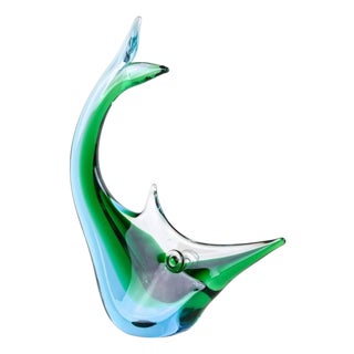 Mid-Century Murano Glass Fish Sculpture in Blue and Green Tones, Italy, 1970 For Sale