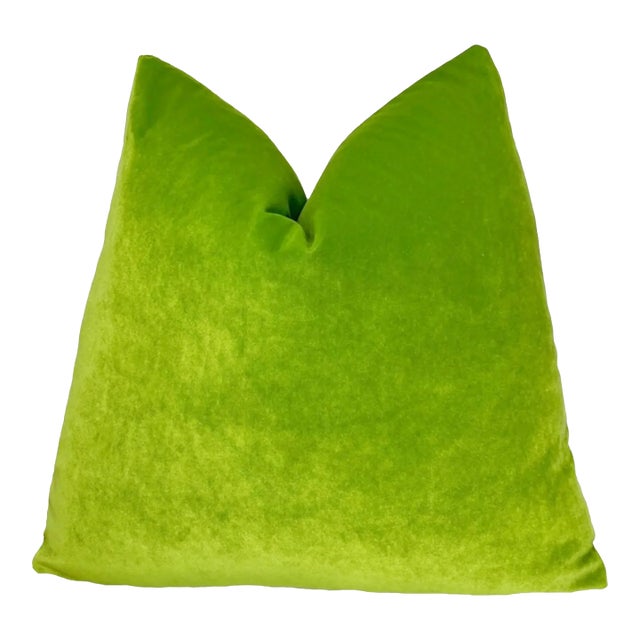 Apple Green 20x20 Velvet Throw Pillow With Feather Down Insert For Sale