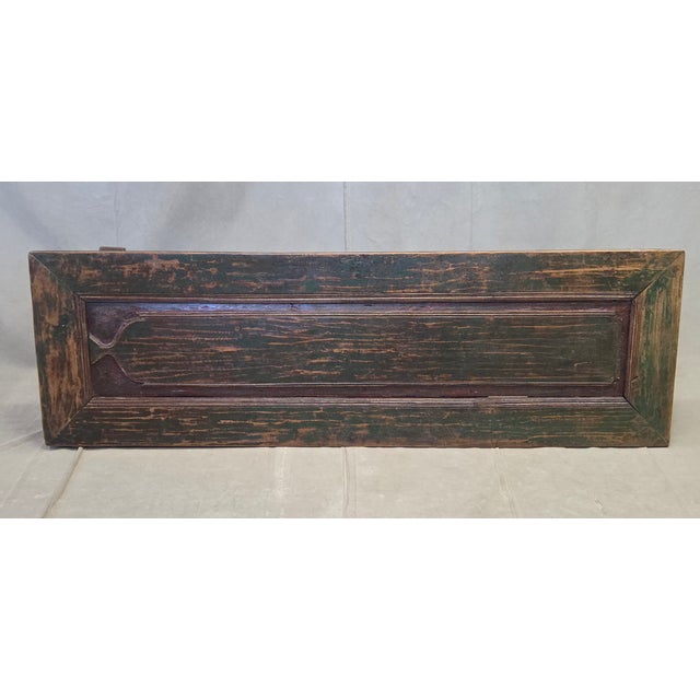 Late 20th Century Vintage Teak Coffee Table Made From an Old Reclaimed Door With Green Paint For Sale - Image 5 of 16