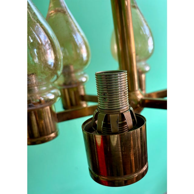 Mid 20th Century Danish Modern Brass and Glass Chandelier For Sale - Image 9 of 13