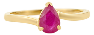 Estate Pear-Shaped Natural Ruby Solitaire Ring Size 4 in 14k Yellow Gold