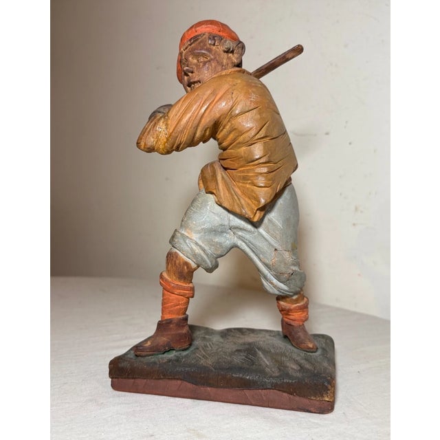 Very Rare Antique 1800s Hand Carved Wood Folk Art Baseball Sculpture Statue For Sale - Image 16 of 17