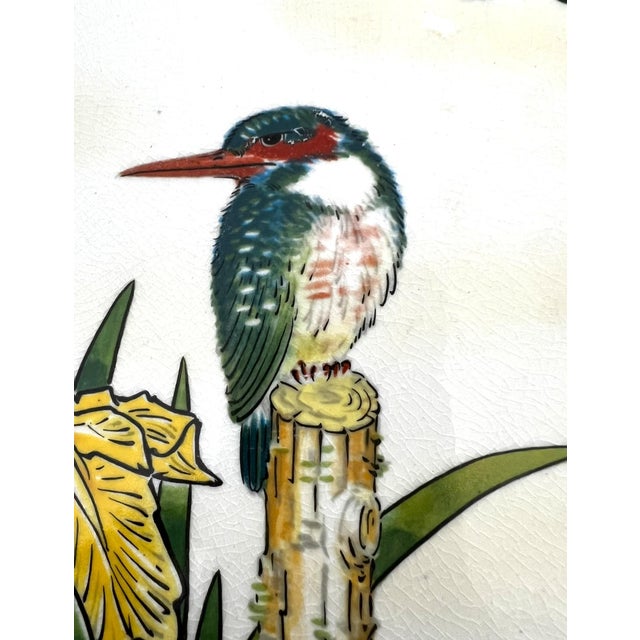 Japanese Toyo Handpainted Decorative Plate Mid 20th Century With Irises and Kingfisher For Sale - Image 11 of 15
