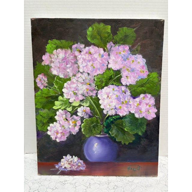 Vintage Lush Hydrangea Bouquet Painting For Sale - Image 9 of 9