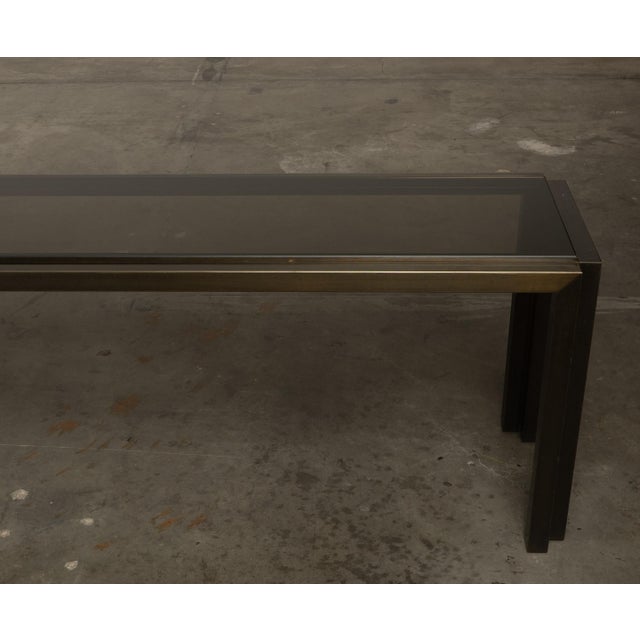 1960s Metallic Console Table Long & Low Glass Gunmetal Ultra Cool 73” For Sale - Image 12 of 16