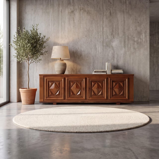 Brown Vintage French Brutalist Sideboard, 1970s For Sale - Image 8 of 13