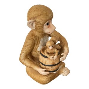 Vintage Bisque Porcelain Monkey Family Music Figurine