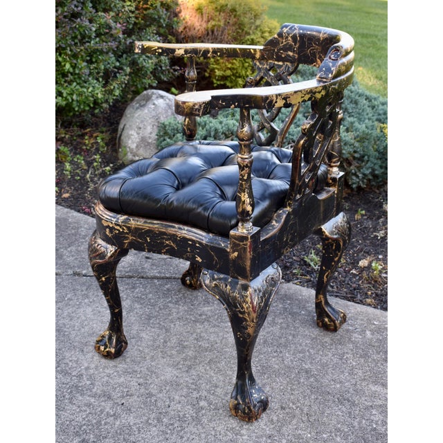 Vtg. Corner Chair Black Lacquer Gilt Chippendale Roundabout For Sale - Image 13 of 16