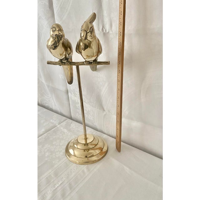 Mid 20th Century Mid-Century Hollywood Regency Solid Brass Lovebirds on Perch Stand For Sale - Image 5 of 16