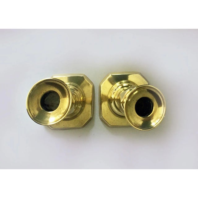 Metal Late 19th Century English Antique King of Diamonds Brass Candlesticks, a Pair For Sale - Image 7 of 8