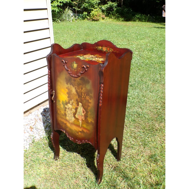 French Vintage French Vernis Martin Style Hand Painted Music Cabinet Record Stand For Sale - Image 3 of 16