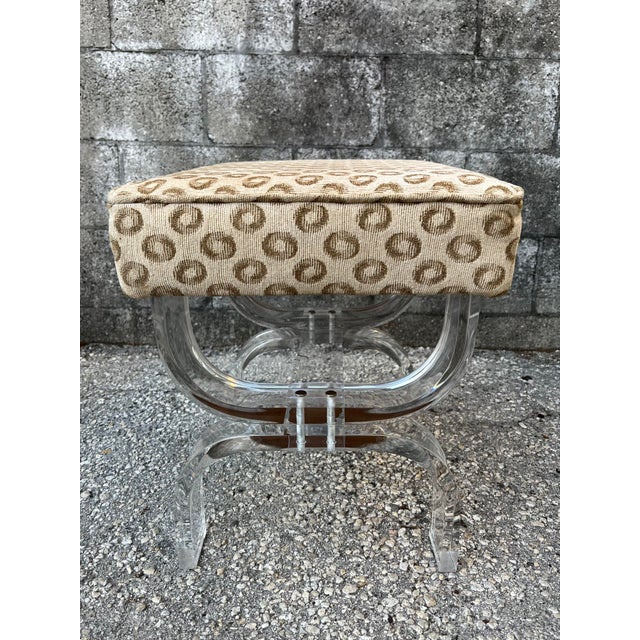 Vintage Mid-Century Modern Curved Lucite Upholstered Stool/ Accent Bench in the Charles Hollis Jones' Style. Circa 1970s....