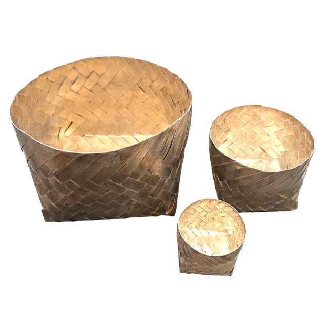 Silver Set/3 Silver Tane Attrib Woven Baskets For Sale - Image 8 of 8