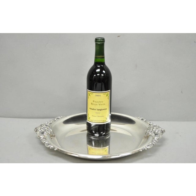 Vintage Wallace Baroque Silver Plated Round Twin Handle Serving Platter Bar Tray For Sale - Image 12 of 12