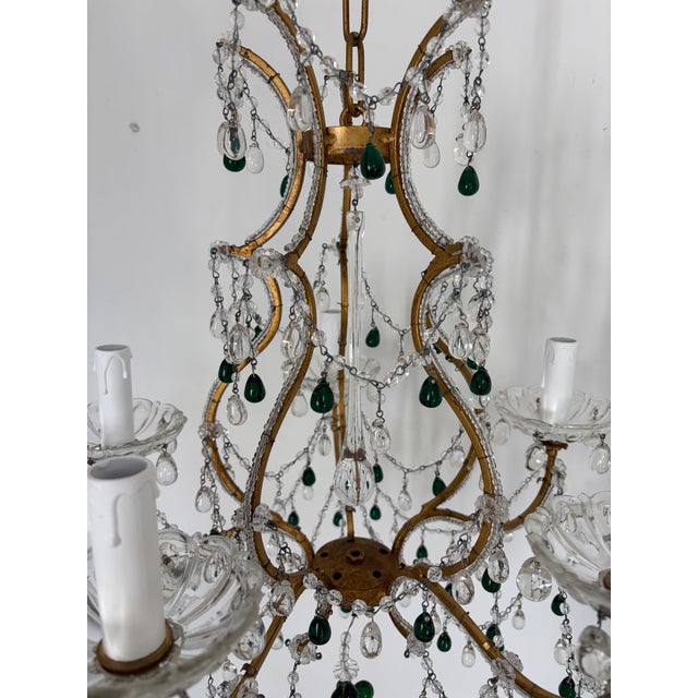 Forrest Green Murano Drops Beaded Chandelier Crystal Swags C 1920 French For Sale - Image 4 of 9