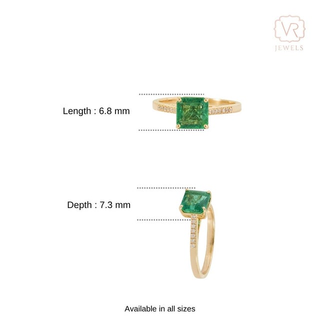 1.63ct Square Cut Zambian Emerald Diamond 14k Gold Victorian Engagement Ring Size 5 For Sale - Image 12 of 18