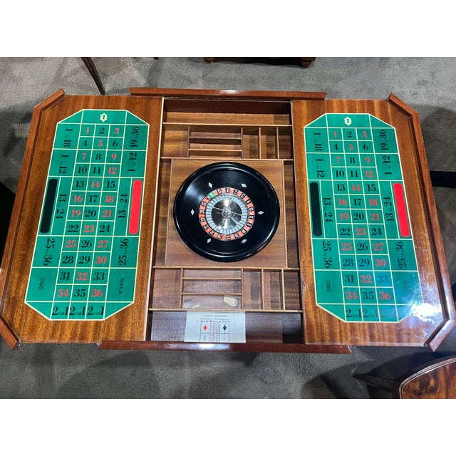 Wood Brown Italian Marquetry Floral Poker Table Set of 7 For Sale - Image 7 of 12