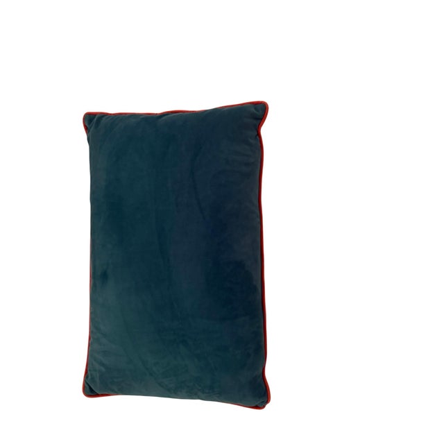 Teal Kate Merritt Illustrated Jungle Throw Pillow - Serpents & Peacock Feathers - Velvet Back - Maximalist Decor For Sale - Image 8 of 10