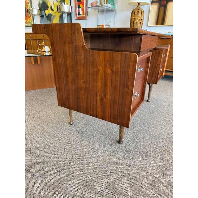 Mid Century Modern Walnut Floating Top Desk Attributed to Hooker Furniture’s Mainline Collection For Sale - Image 6 of 12