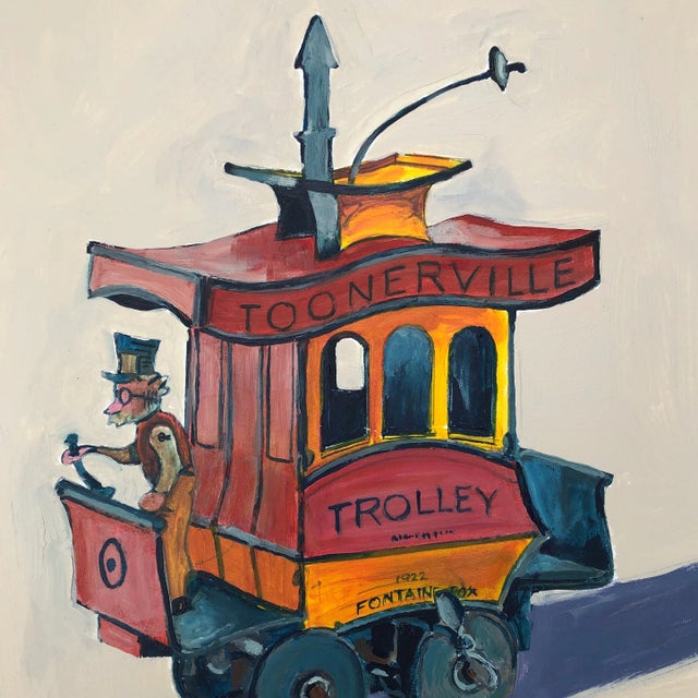 Contemporary Contemporary Philadelphia Illustrator Stephen Heigh “Toonervle Trolley” Painting For Sale - Image 3 of 5