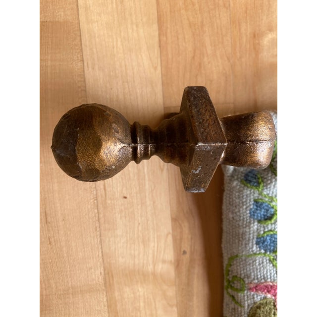 1950s Vintage Floral Needlepoint Hanging With Cast Metal Brackets For Sale - Image 5 of 8