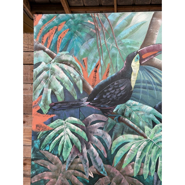 Monumental Vintage Tropical Toucan Painting on Canvas For Sale In Naples, FL - Image 6 of 11